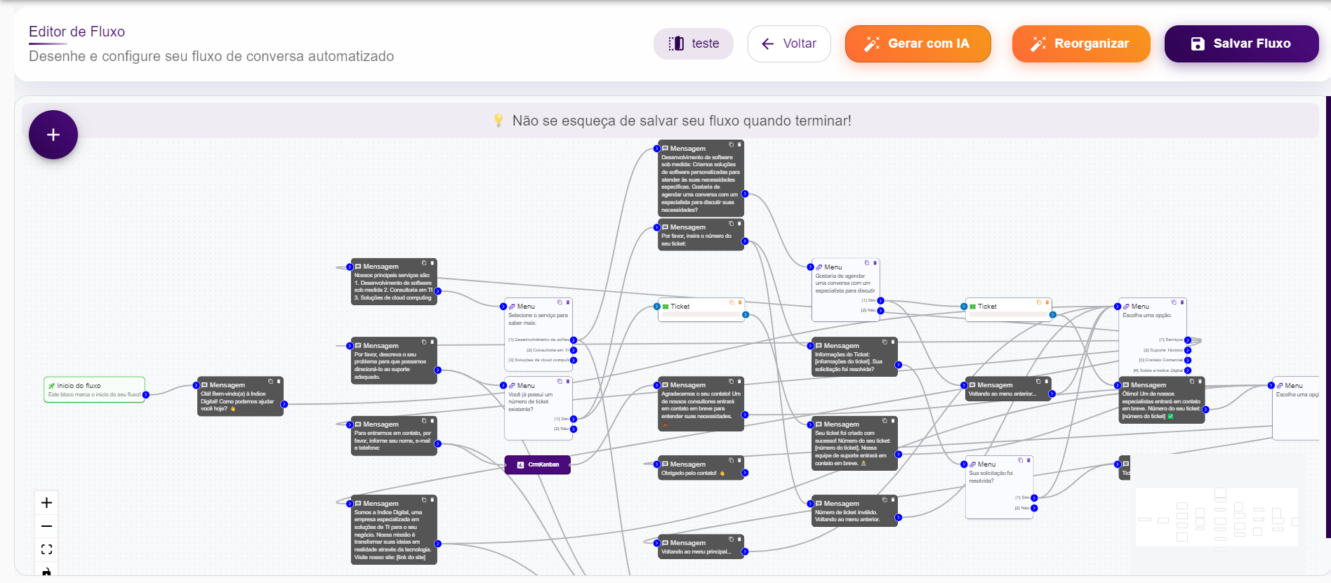 Screenshot Chatbot e Captador